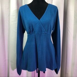 Lane Bryant Blue Cross Over Neck Tie Back Long Sleeve Baby Doll 14/16